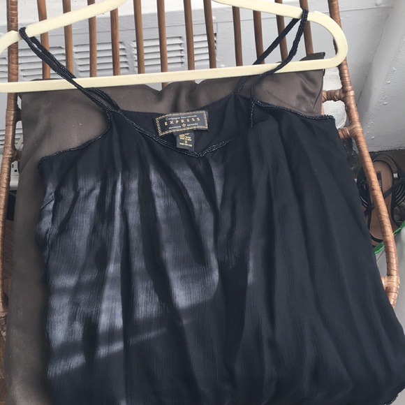 VTG Express black beaded trim v silk chiffon S - Picture 7 of 8